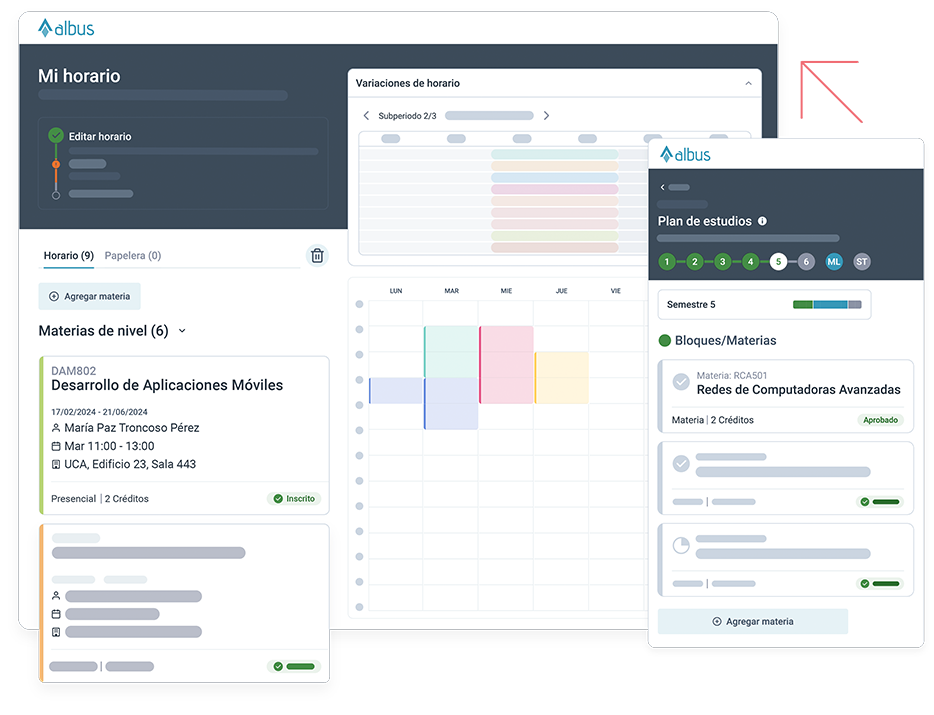 Propuesta de horario personalizada generada por Albus con variaciones y vista de calendario